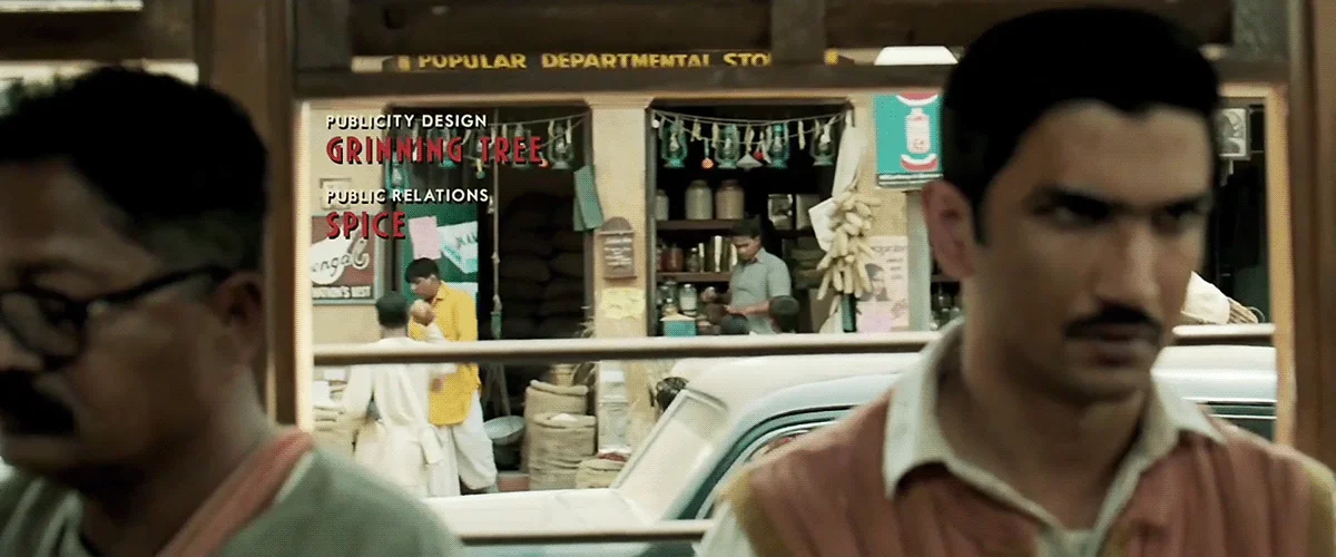 Detective Byomkesh Bakshy for Yash Raj Films and Dibakar Banerjee Productions — opening title still with shopfront