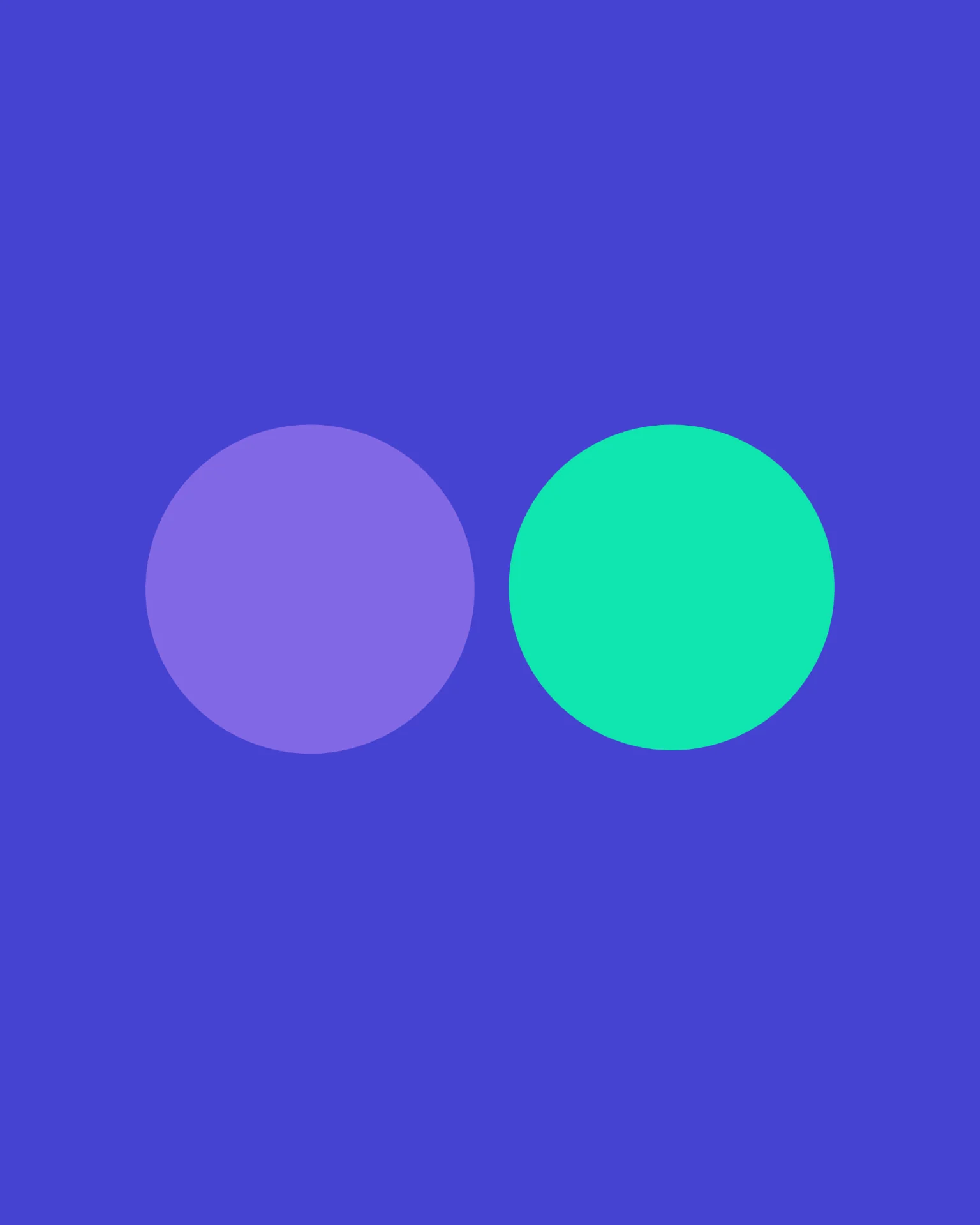 Praloop logomark — the two circles lifted from the wordmark, one violet and one mint green, on a deep blue field