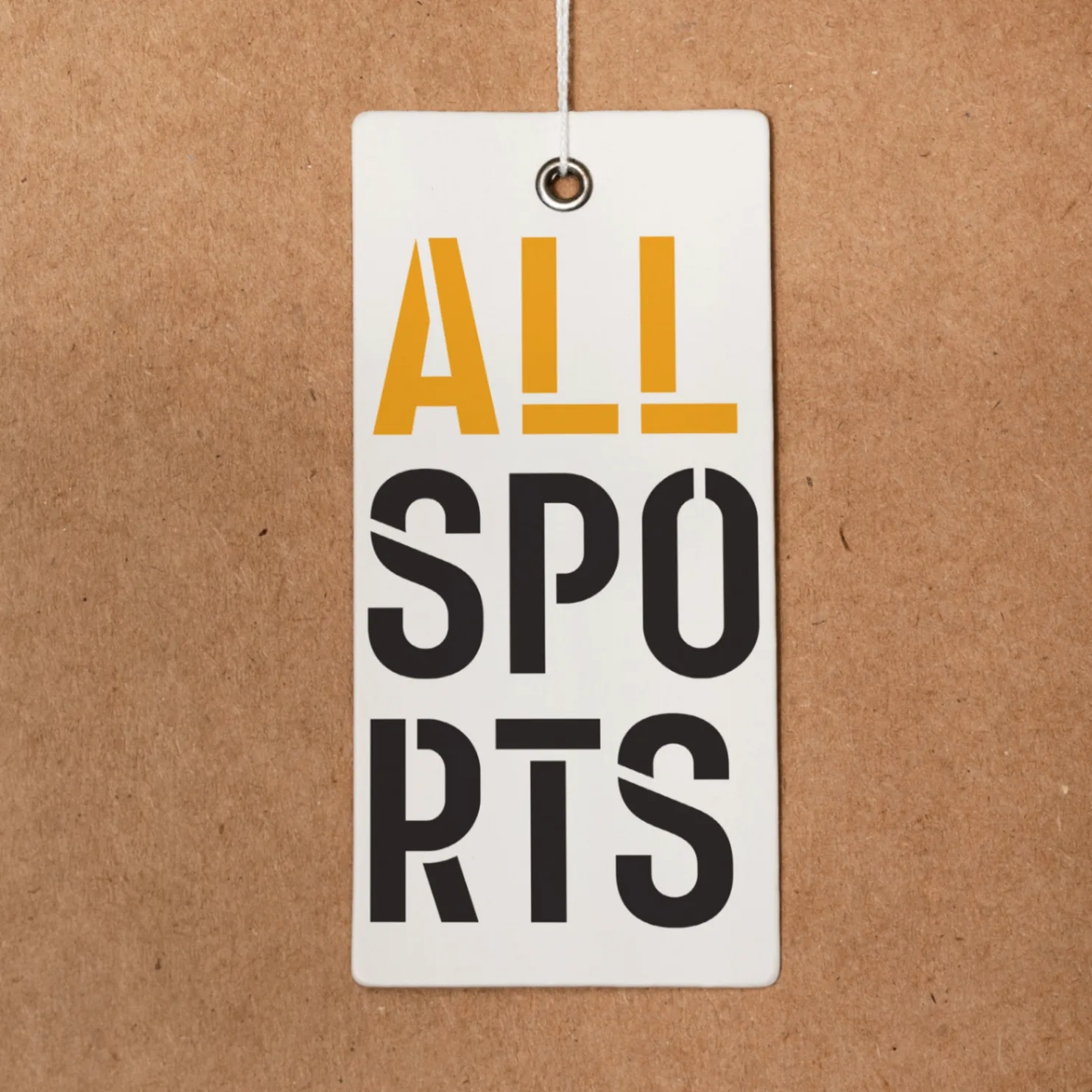 ALL SPORTS - Brand price tag with orange and black typography