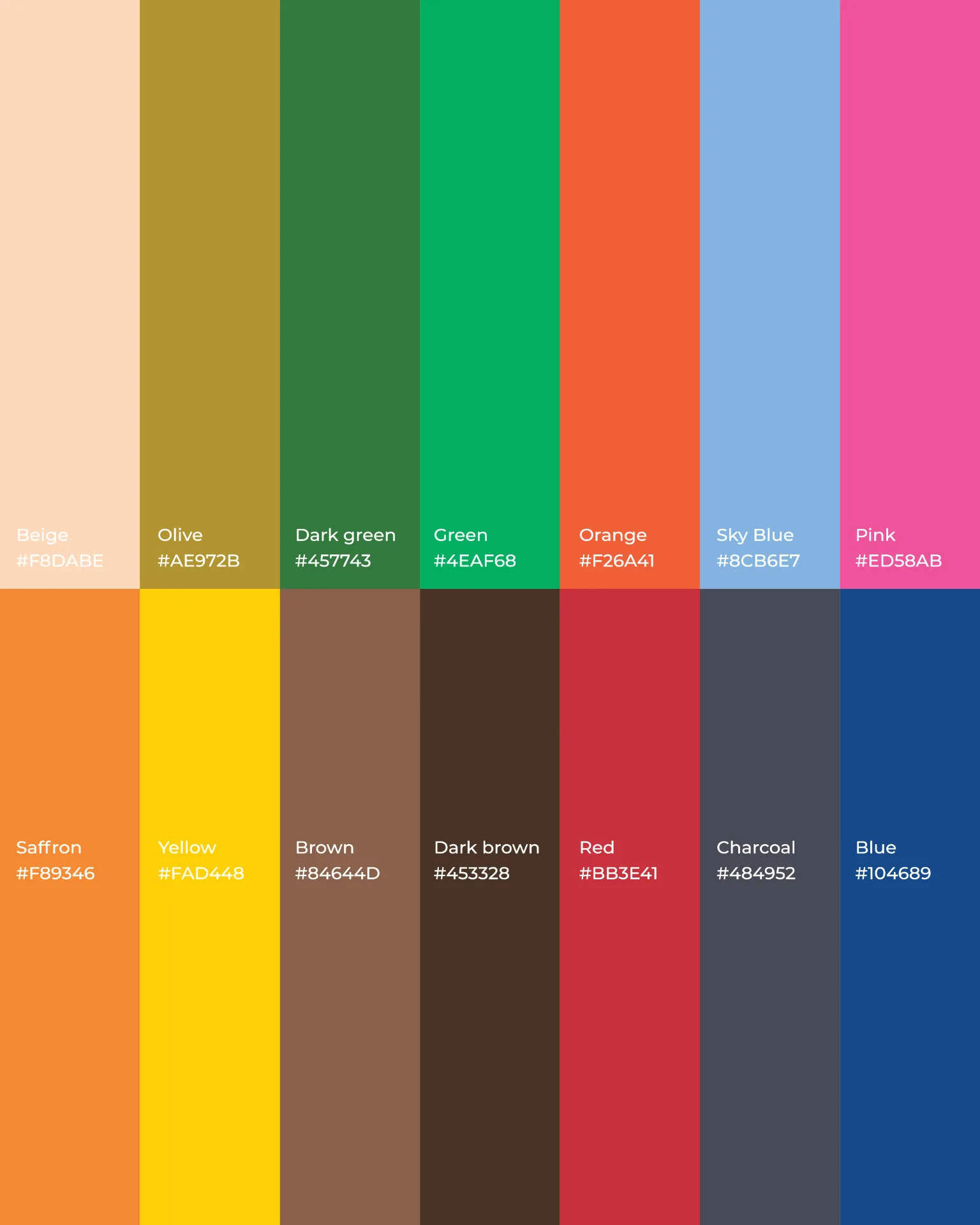 CHAATERY - Brand color palette showing vibrant greens, yellows, pinks, and earth tones