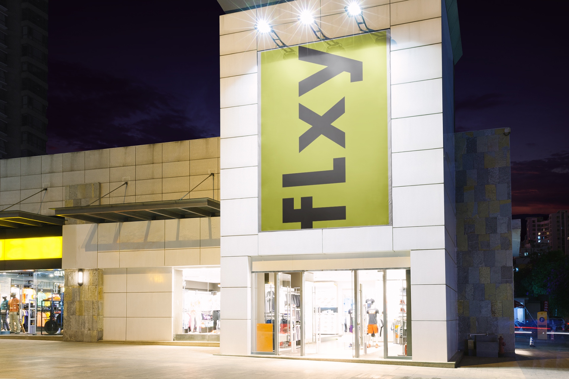 FLXY - Interior wayfinding signage with lime green accents