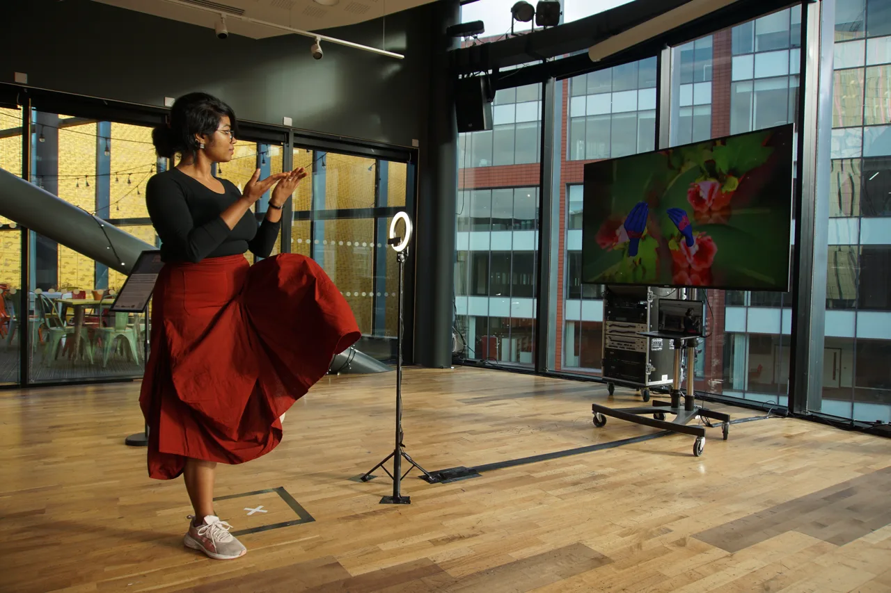 Give Me a Sign - Performer demonstrating gestural interaction with visual content