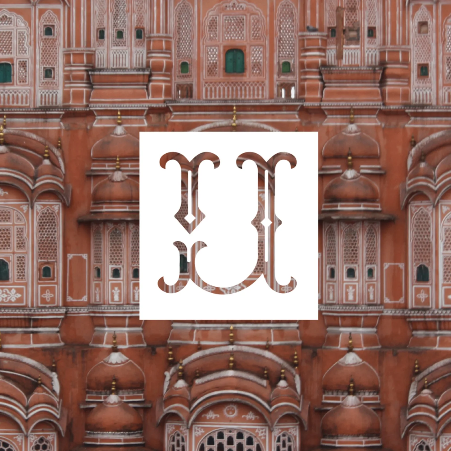 India Jones - Stylized monogram combining IJ initials with Hawa Mahal geometric patterns
