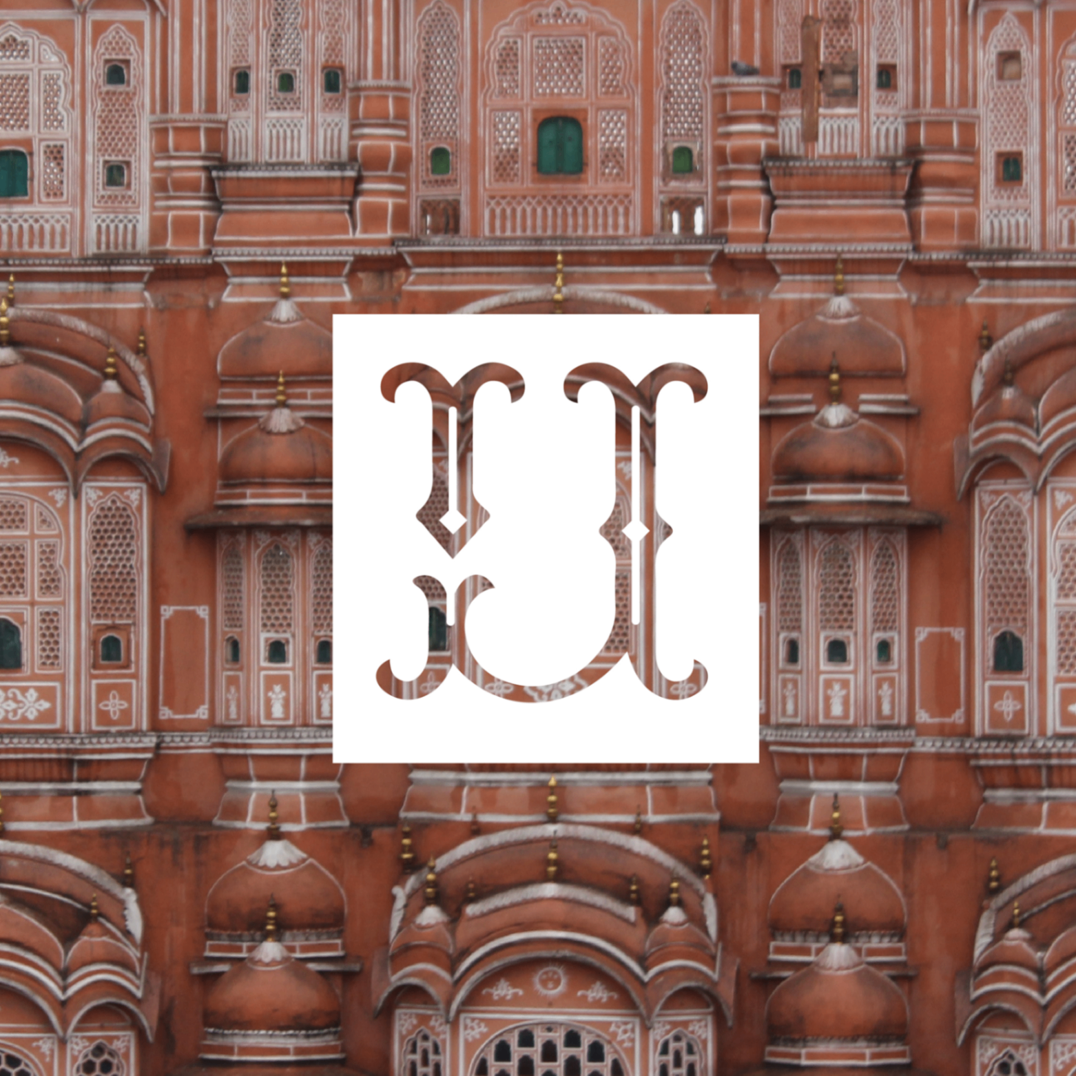 India Jones - Stylized monogram combining IJ initials with Hawa Mahal geometric patterns
