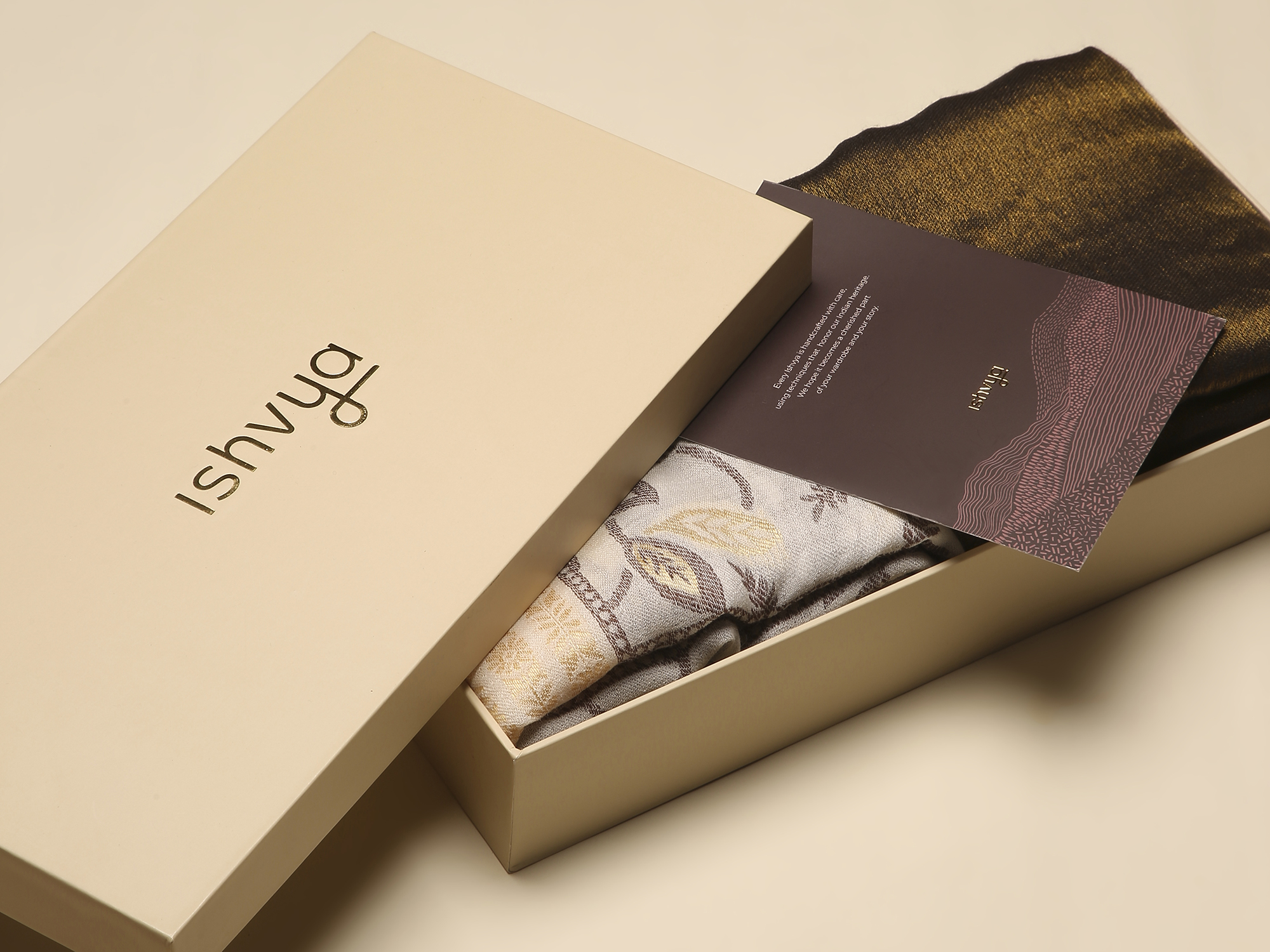 Ishvya packaging - beige box with shawl