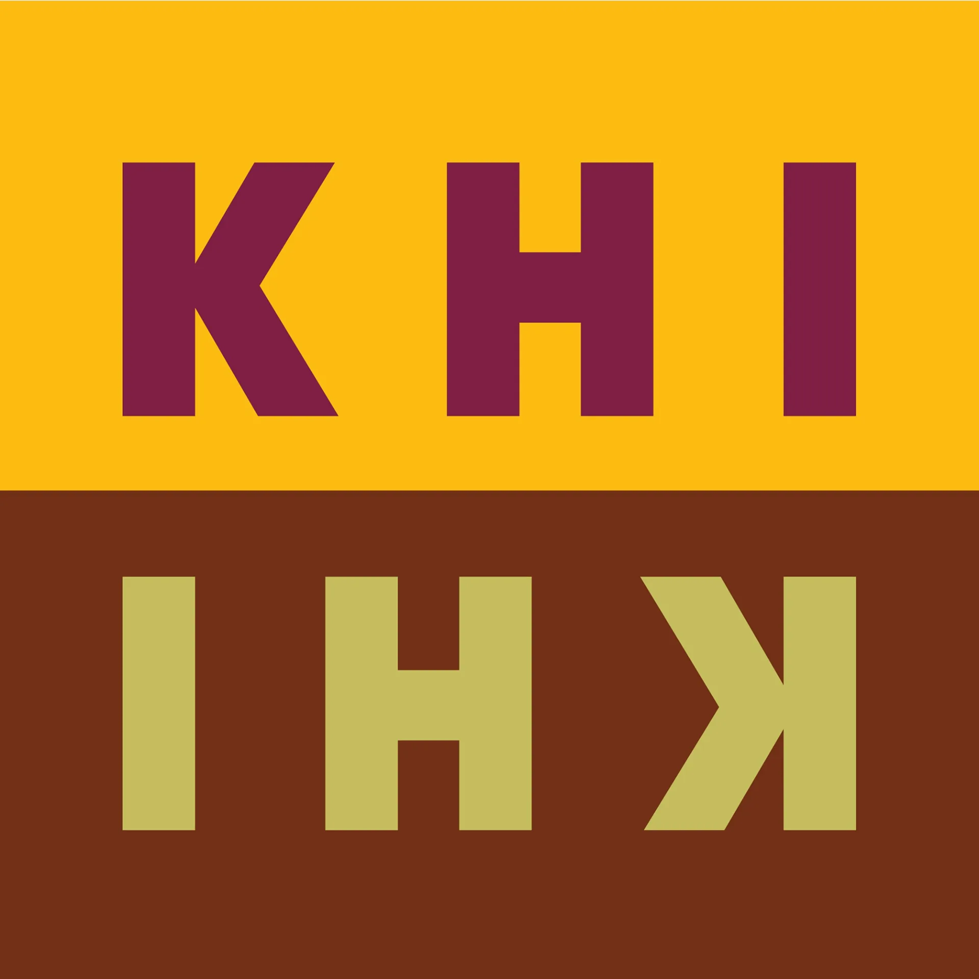 KHI KHI logo in burgundy on yellow background with earth-tone color variations showcasing brand versatility