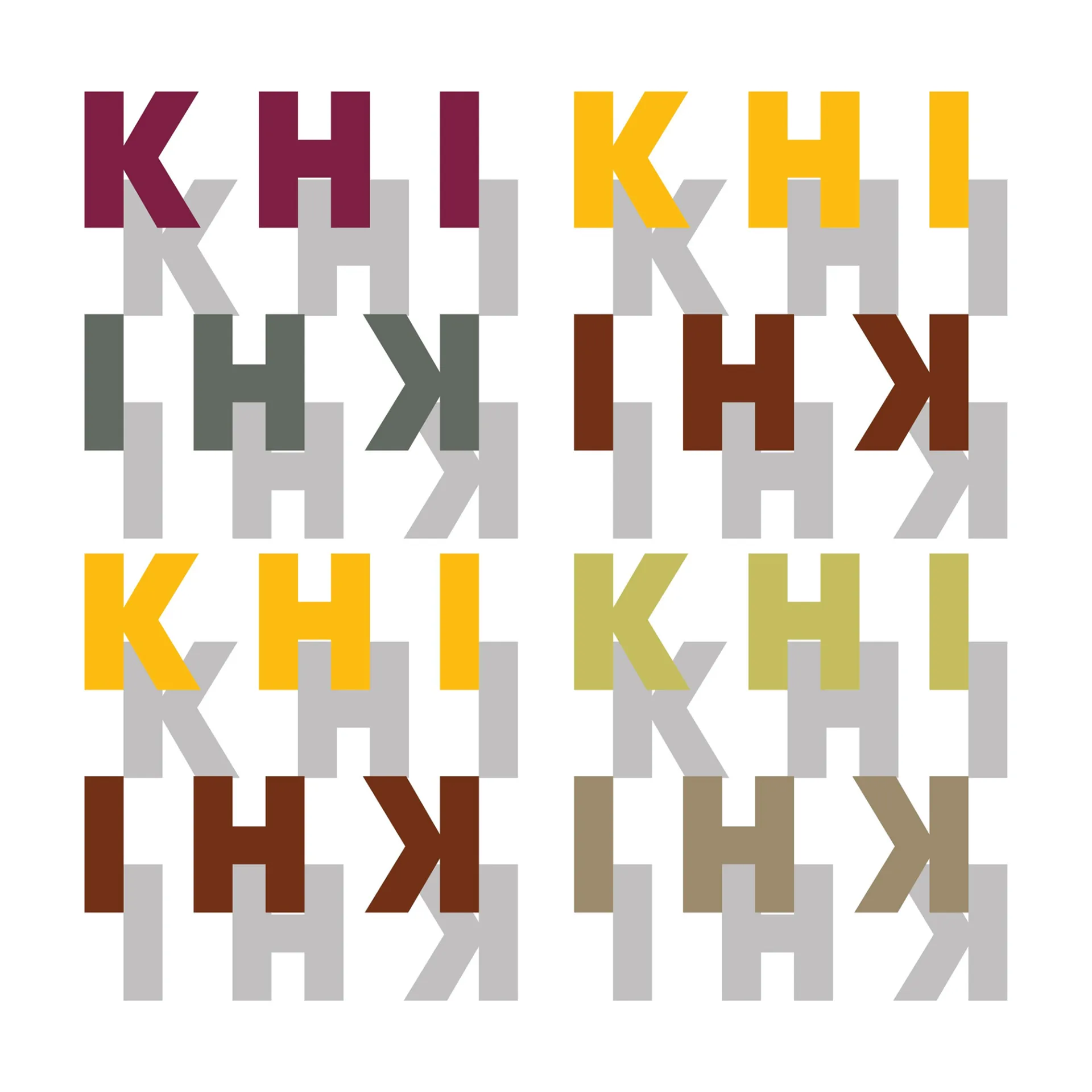 KHI KHI logo color variations showcasing brand identity in burgundy, yellow, olive, brown, and beige color schemes