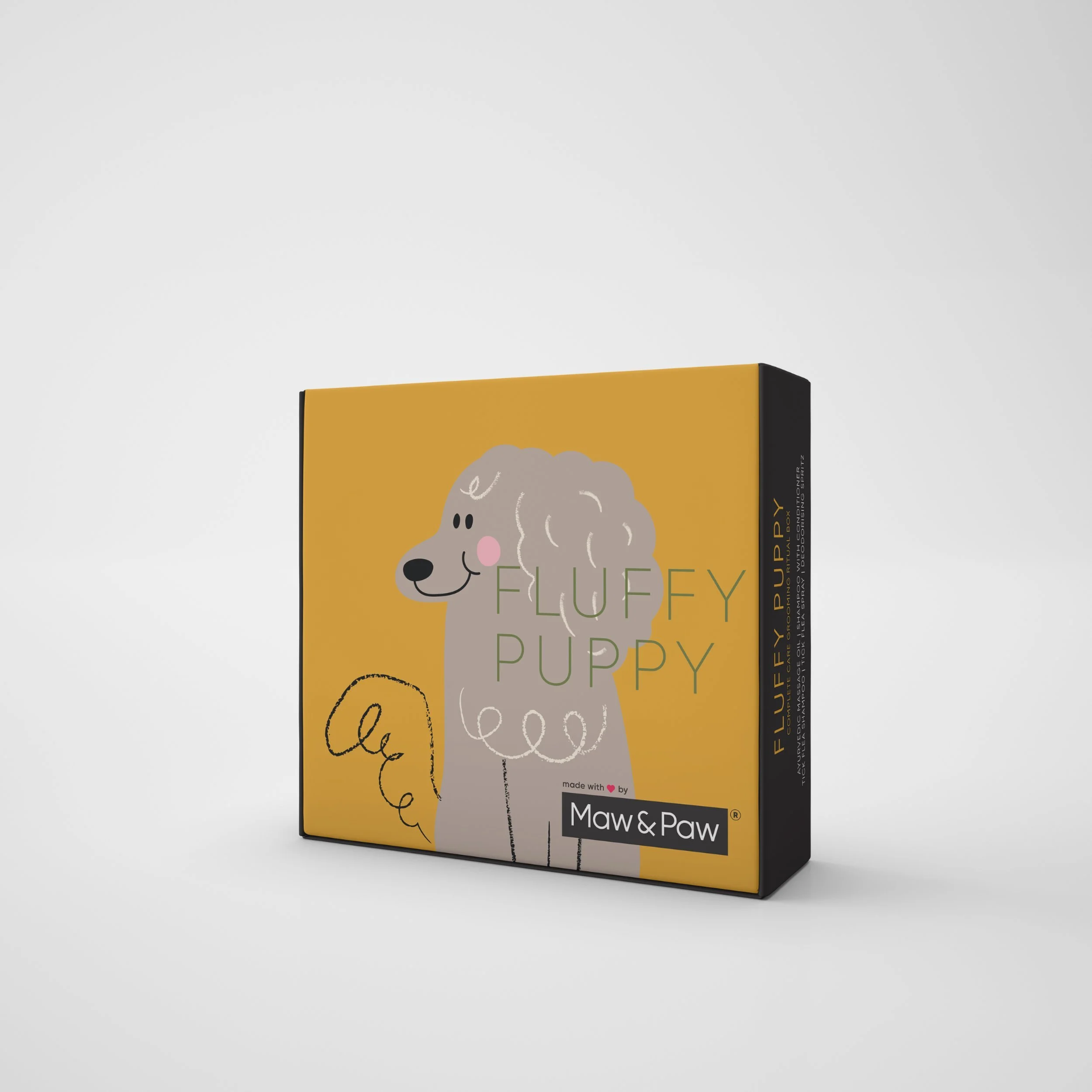 Maw & Paw fluffy puppy product box with cheerful dog character