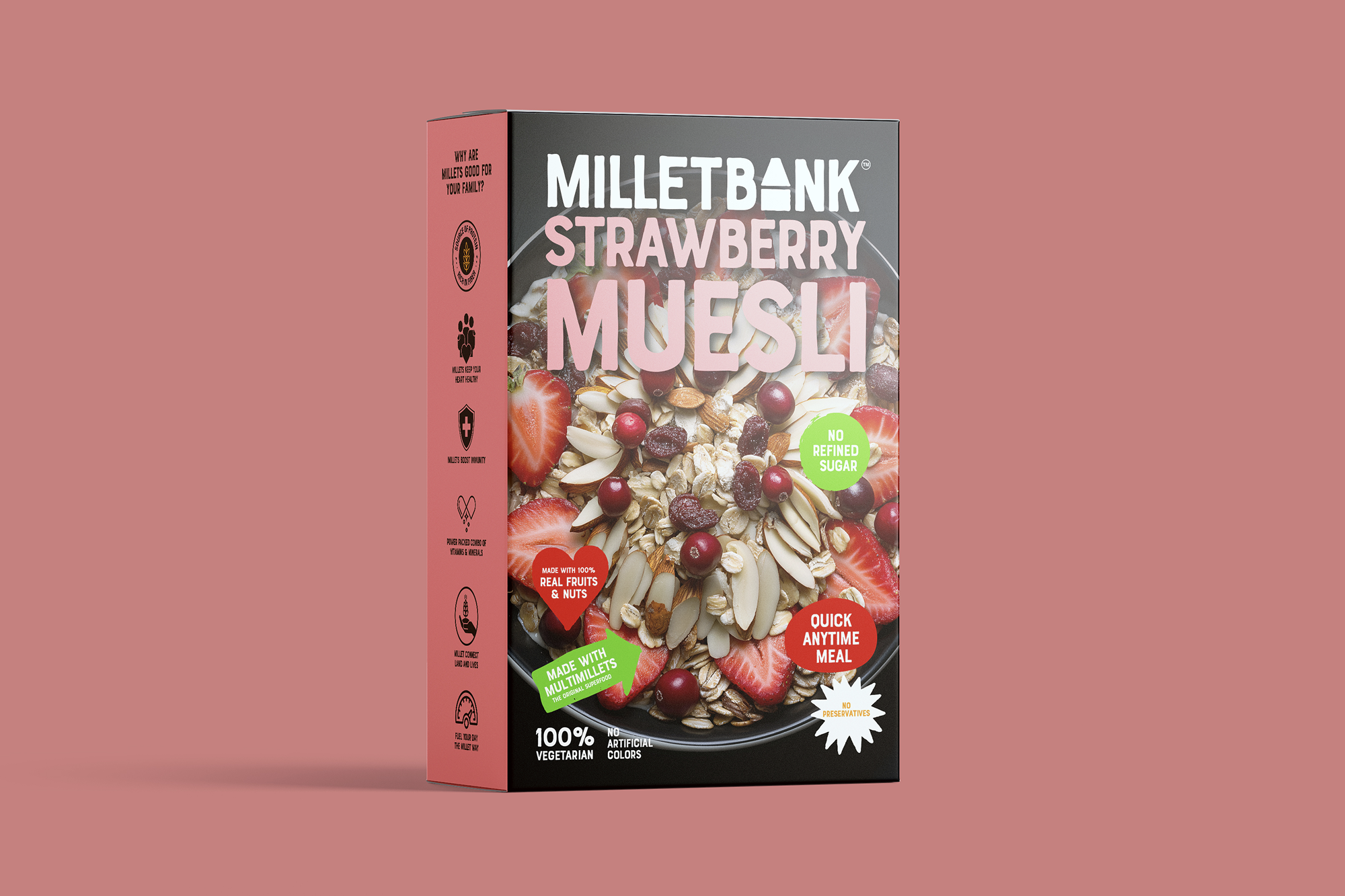 Millet Bank - Strawberry Muesli with real fruits and nuts quick anytime meal