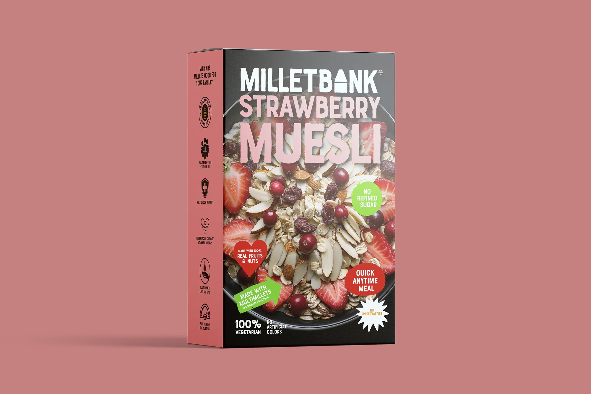 Millet Bank - Strawberry Muesli with real fruits and nuts quick anytime meal