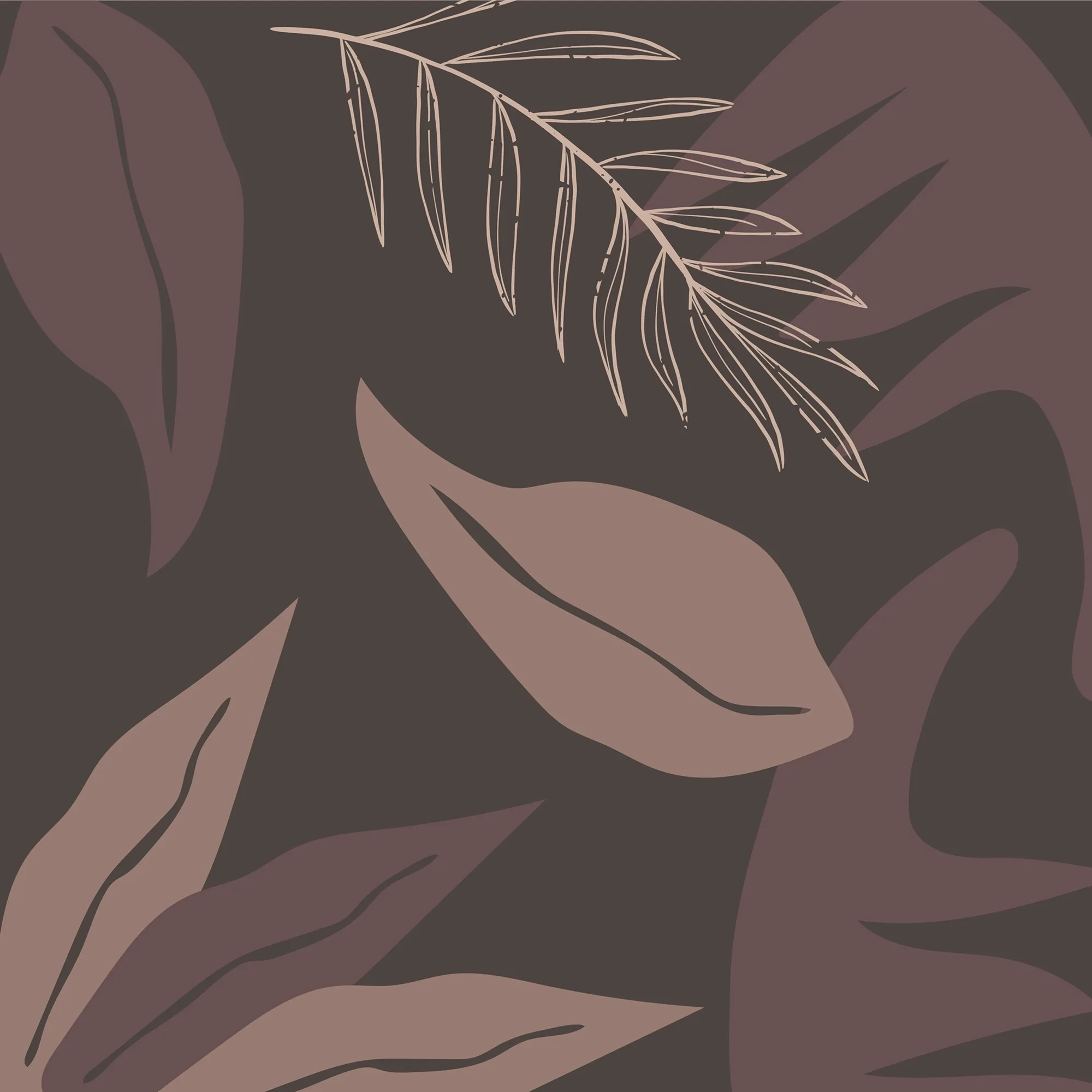 TAUPE botanical illustration pattern with tropical leaves and organic shapes in brand color palette