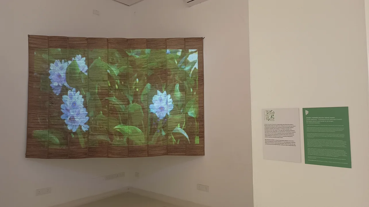 Botanical art projection displayed on traditional bamboo screens creating an immersive nature experience