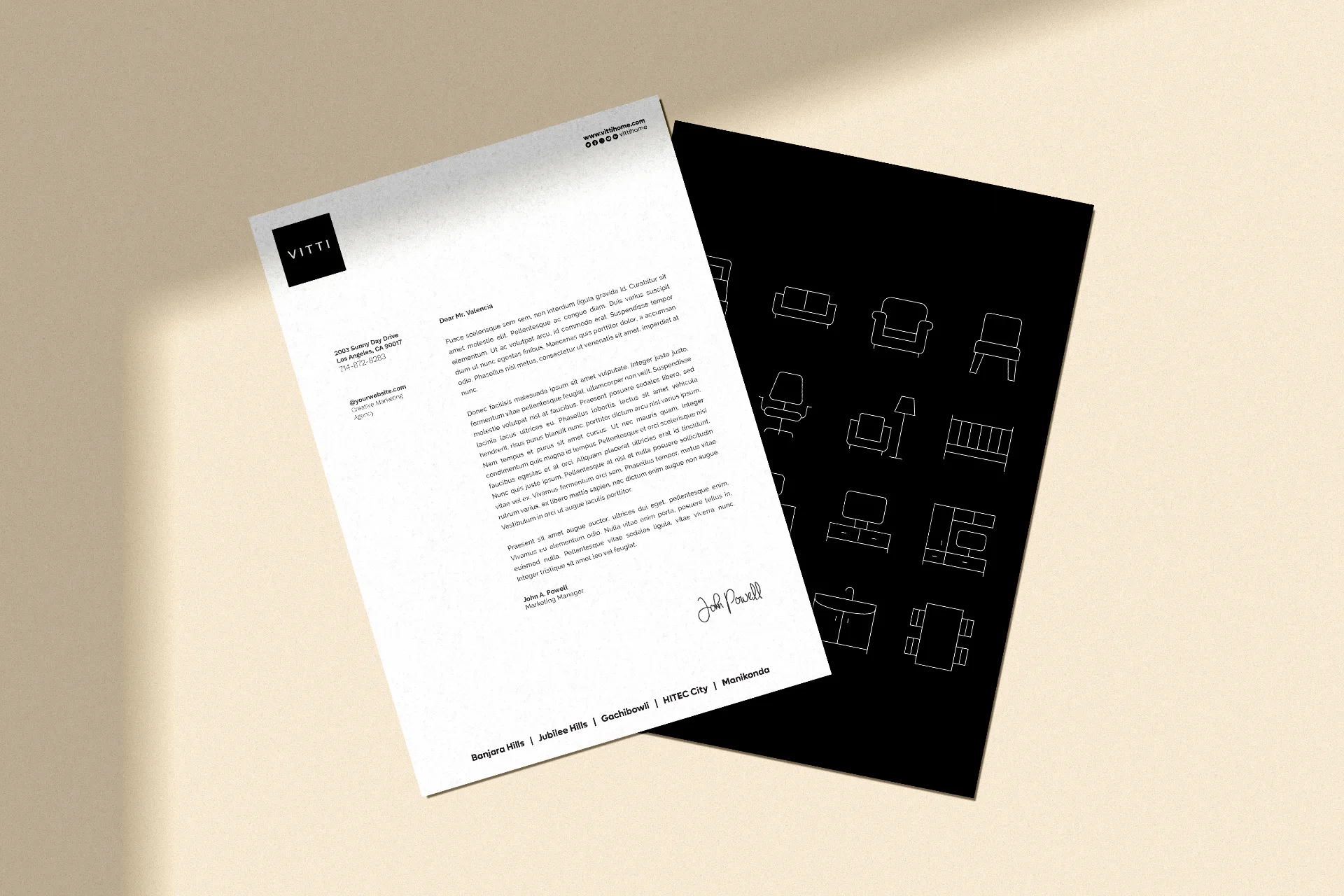 VITTI - Letterhead and stationery design with furniture iconography