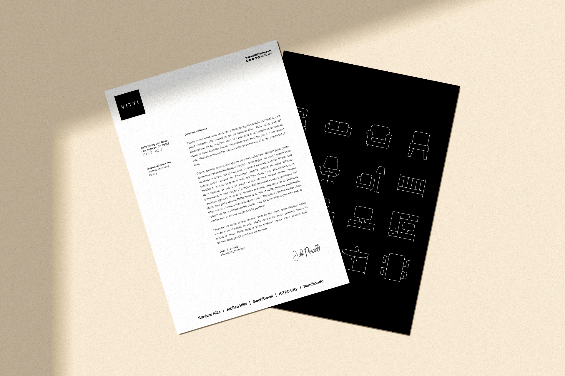 VITTI - Letterhead and stationery design with furniture iconography